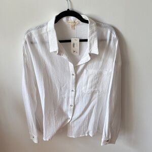 100% Cotton White Button-Down Shirt for Women